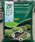 Penny's Green Blend of Both topsoil and compost package in a greenhouse setting